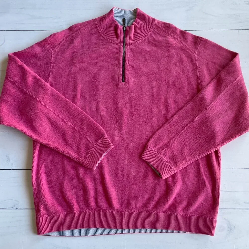 Tommy‎ Bahama Woman's Pink Pullover Quarter Zip, Heavyweight Heavy Kit Thick